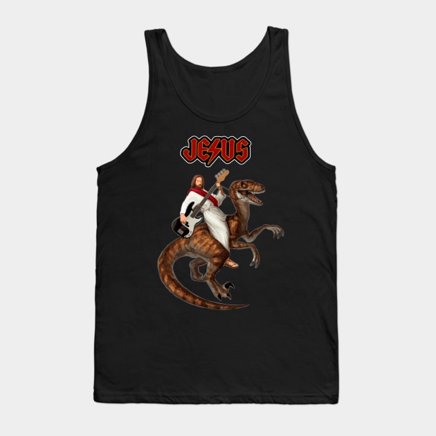 Jesus ridding a dinosaur with a guitar Tank Top by VinagreShop